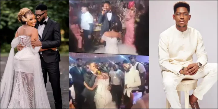Moment actress Ekene Umenwa leaves her husband to kneel for Moses Bliss as he performs at her wedding reception