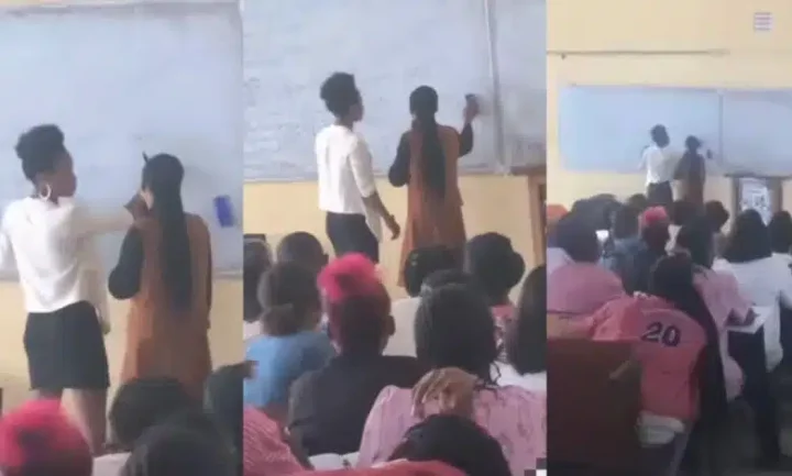 "This one never ready to graduate" - Reactions as female fresher is spotted correcting her female lecturer