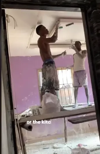 Lady stuns many as she renovates rented house with expensive POP ceiling