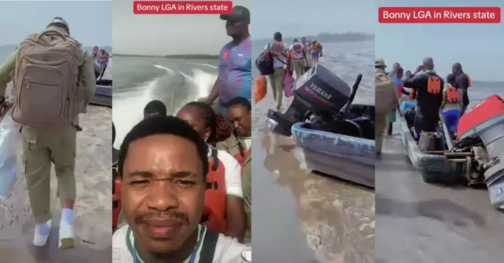 "On top N33K?" - Corpers document terrifying experience crossing river to go to their PPA