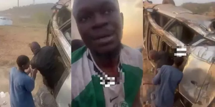 Driver cries out as car somersaults after police officer grabs steering, seizes his phone and ₦100k