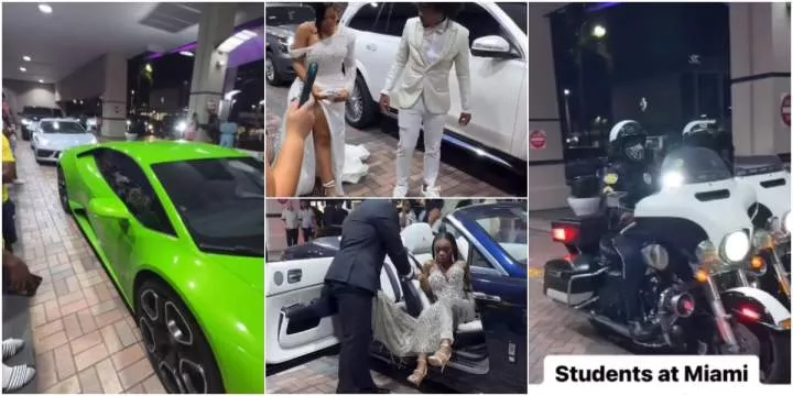 Watch moment secondary school students make grand entrance in convoy of cars, power bikes on their prom day