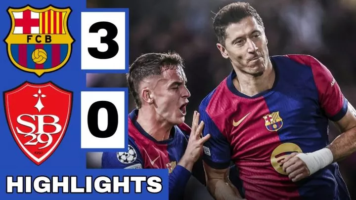 Barcelona 3 - 0 Brest (Nov-26-2024) Champions League Highlights