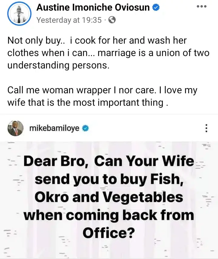 'Why I cook for my wife and wash her clothes when I can' - Nigerian lecturer