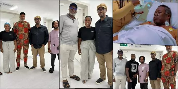 'Where's the wife?' - Reactions as Charles Inojie visits Mr Ibu in hospital, posts pictures with his 'daughter' Jasmine