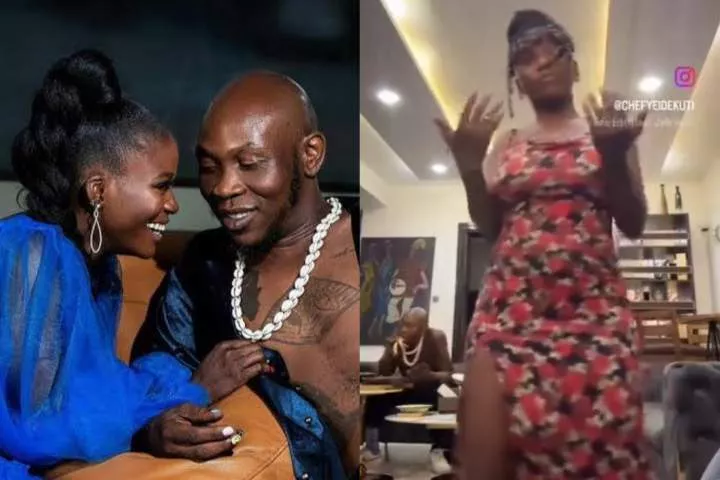 Reactions as Seun Kuti's wife dances seductively in his presence (Video)