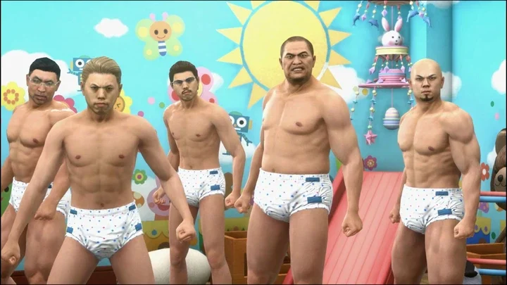 A side quest in Yakuza Kiwami 2 where Kiryu needs to defeat men in diapers.