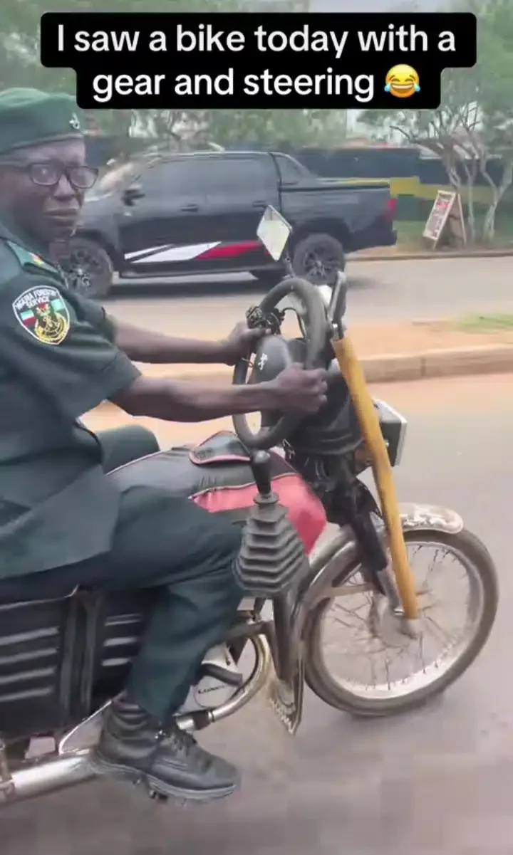Lady baffled as she spots bike with steering and gear stick
