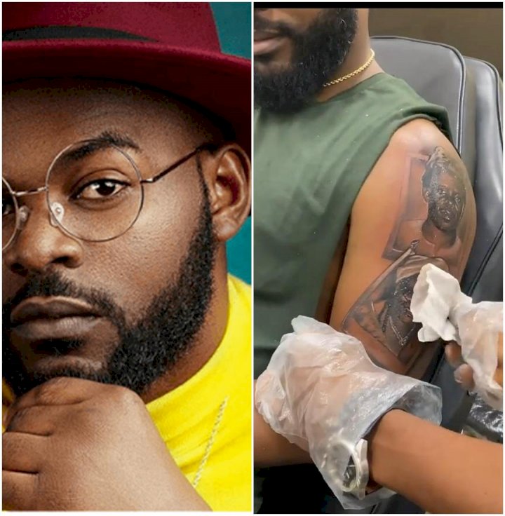 Falz gets tattoos of his parents and sisters on his arms (Videos)