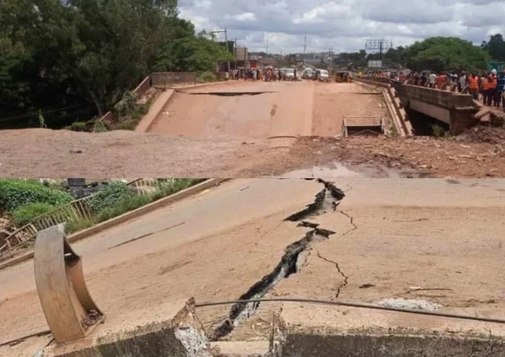 Mixed Reactions as Link Bridge Collapses, Traps Car in Enugu (Photos)