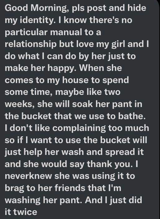 Man laments after girlfriend bragged to friends on how he washes her pants
