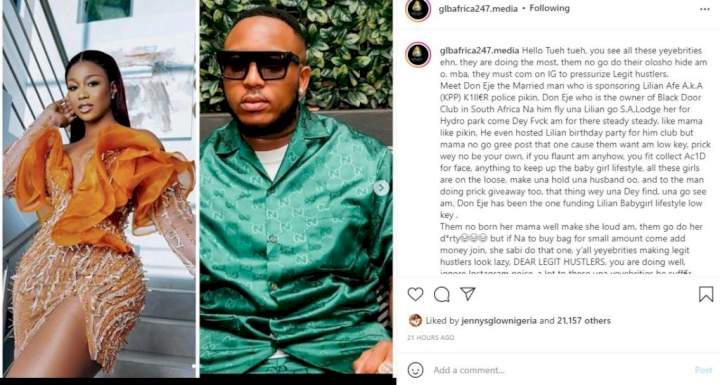 Days after purchasing a designer bag worth N2.6M for her birthday, Lilian Afegbai's alleged married lover exposed (Details)