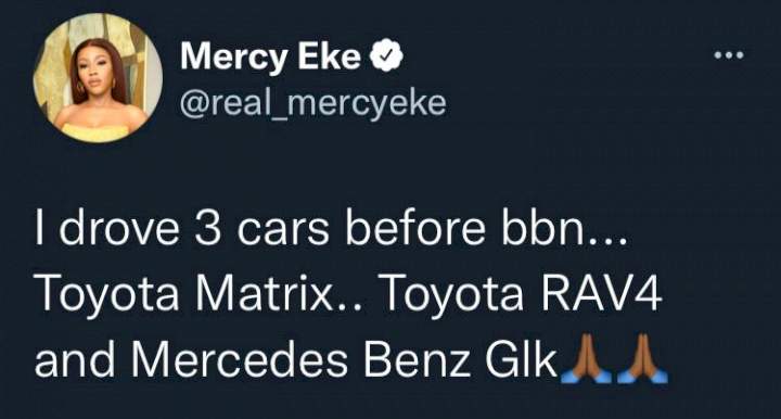 'You claimed to be poor on the show' - Mercy Eke dragged over claims of owning three cars, house before BBN