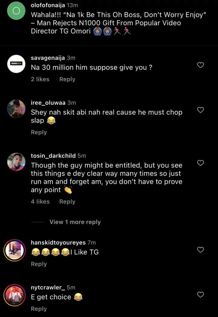 Reactions as man rejects 1k gift from TG Omori (Video)