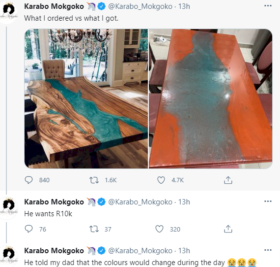 Disappointed customer shares photo of table he ordered vs what he got