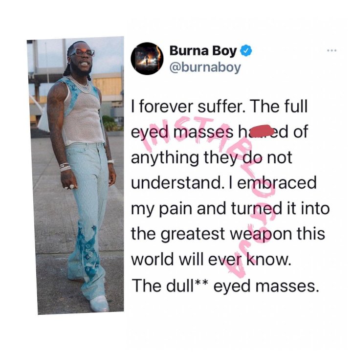 'I embraced my pain and turned it into the world's greatest weapon' - Burna Boy