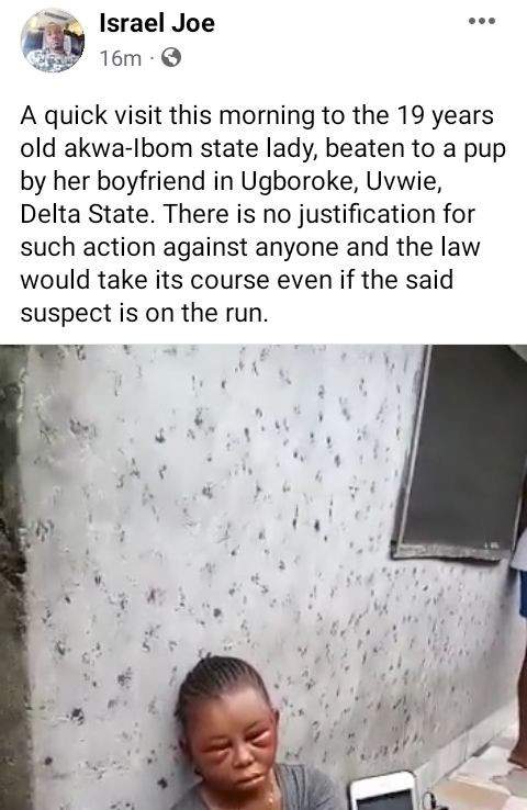 19-year-old girl beaten to pulp by her boyfriend in Delta state (video)