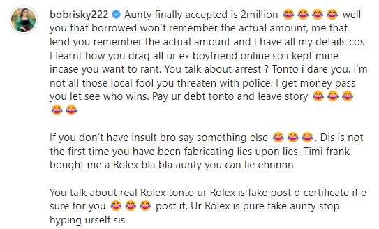 'Tonto I dare you, I'm not those local fools you threaten with police' - Bobrisky digs up dirt on former bestie