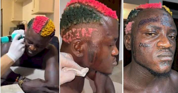 'Is that a coffin?' - Reactions as Portable almost breaks down in tears while drawing tattoo on his face (Video)