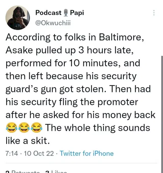 Moment Asake quickly ran off stage after his security's gun allegedly got stolen during concert in US (Video)