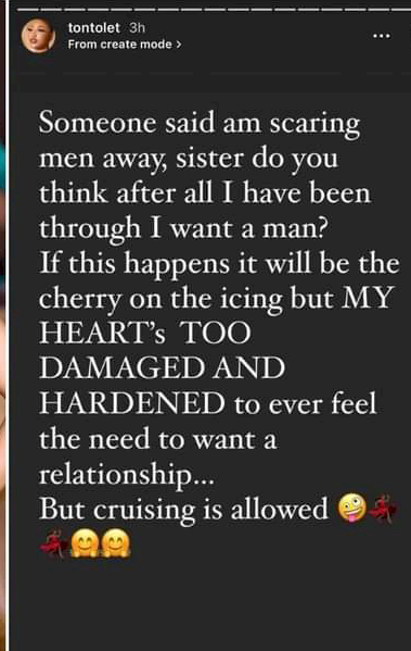 'I no longer want a relationship' - Tonto Dikeh tells men; gives reasons