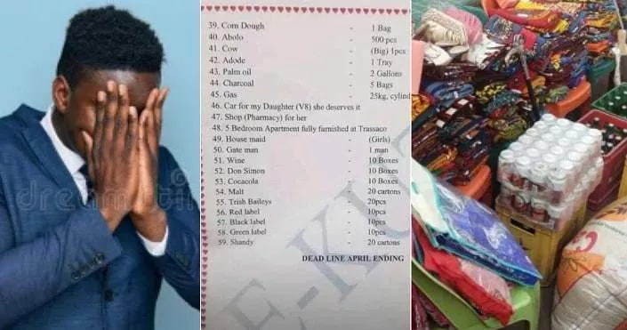 "Them dey sell the girl?" - Man shares photos of bride price list in-laws gave him with deadline