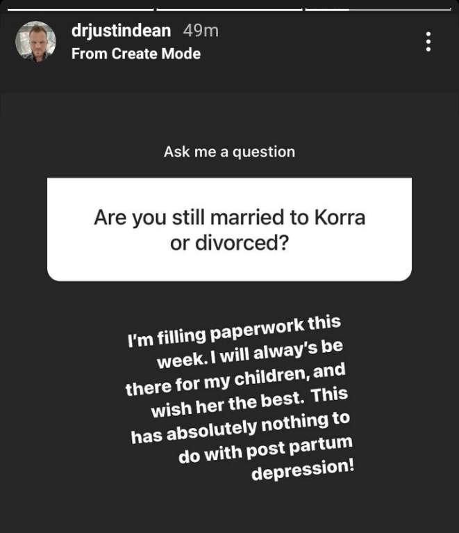Korra Obidi's husband, Justin Dean replies concerned fan who asked if he's still going ahead with the divorce