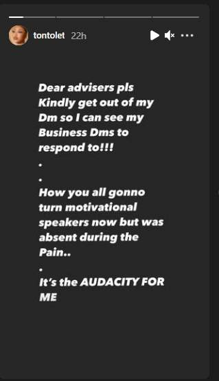 'Please, kindly get out of my DM' - Actress Tonto Dikeh shakes off relationship advisors on her IG page