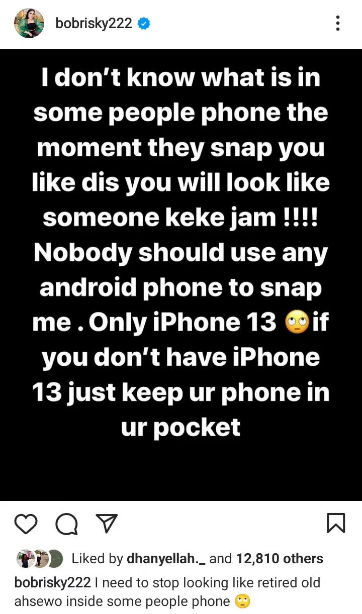 Bobrisky issues warning to android phone users using their poor cameras to take bad pictures of him