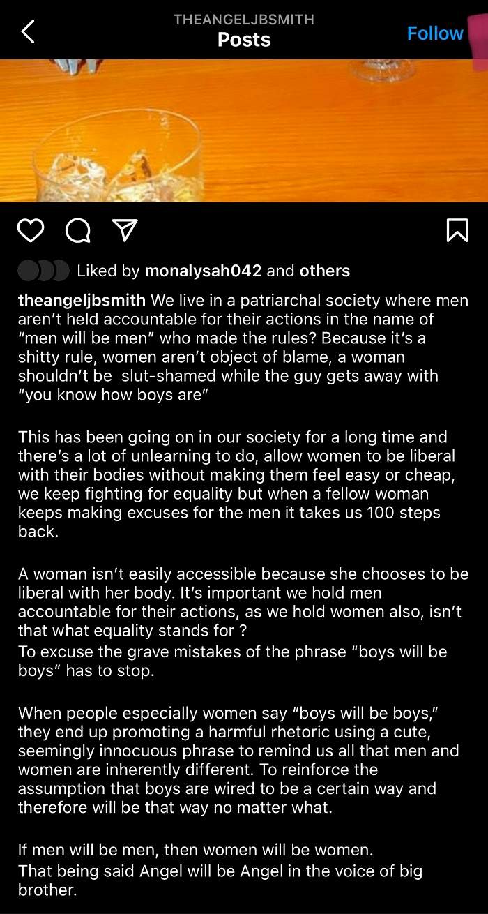 #BBNaija: Angel's father attacks Maria over claims that 'boys will be boys'