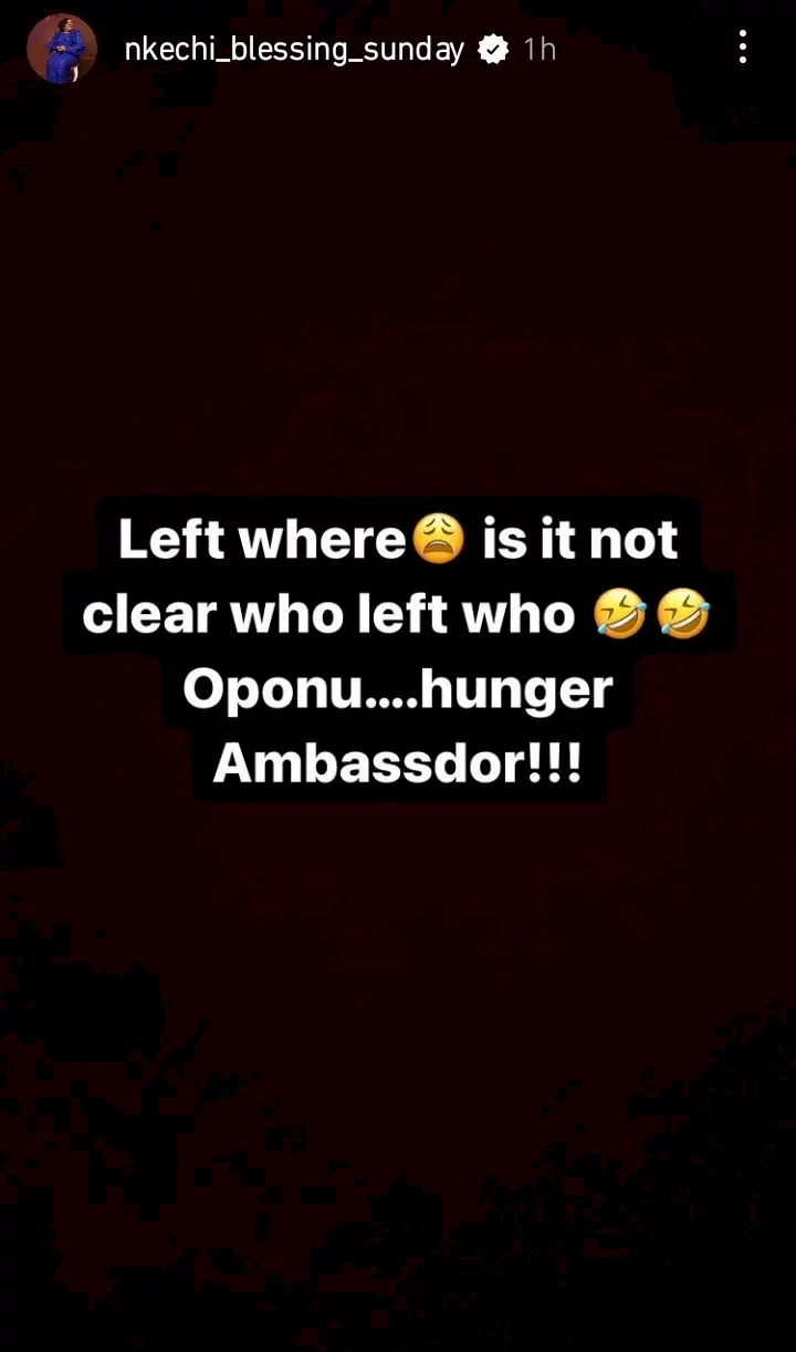 'Hunger ambassador! I left you, you became stagnant' - Nkechi blessing claps back at ex lover, Falegan