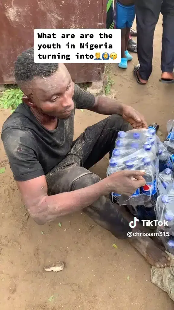 'Person boyfriend and crush' - Netizens react as residents parade Nigerian man who stole packs of Pepsi drink (Video)