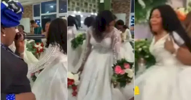 Single ladies searching for husbands rock wedding gowns to church as pastor makes them dance (Video)