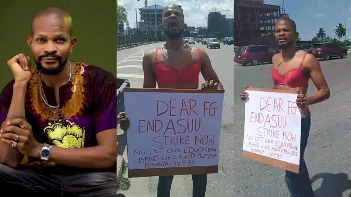 Uche Maduagwu holds lone protest over ASUU strike (Video)