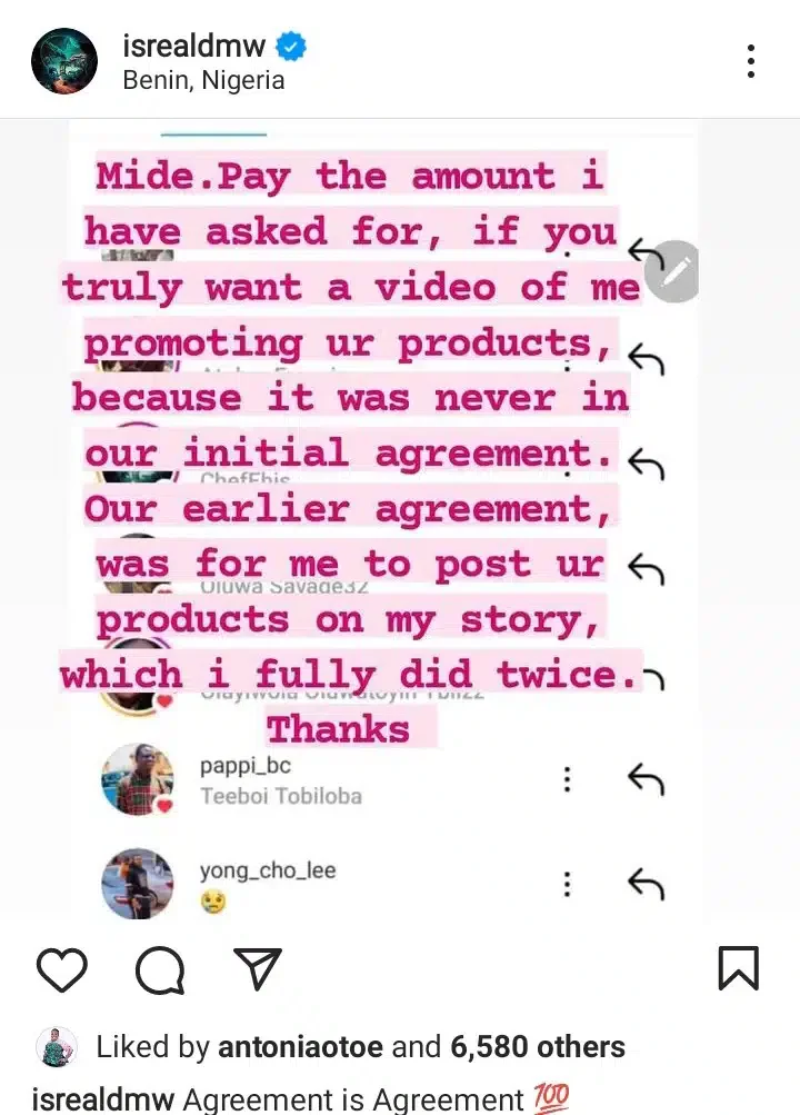 Davido's aide, Israel DMW reacts after being called out by hair vendor over failed N800K contract