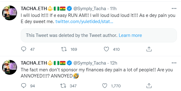 'The fact that men don't sponsor my finances dey pain a lot of people' - Tacha brags, calls out haters