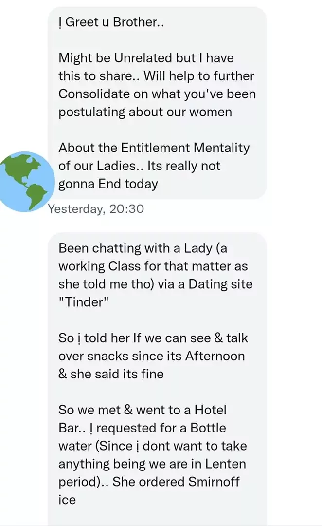 Man narrates date experience with entitled working class lady who could not afford food of N3500