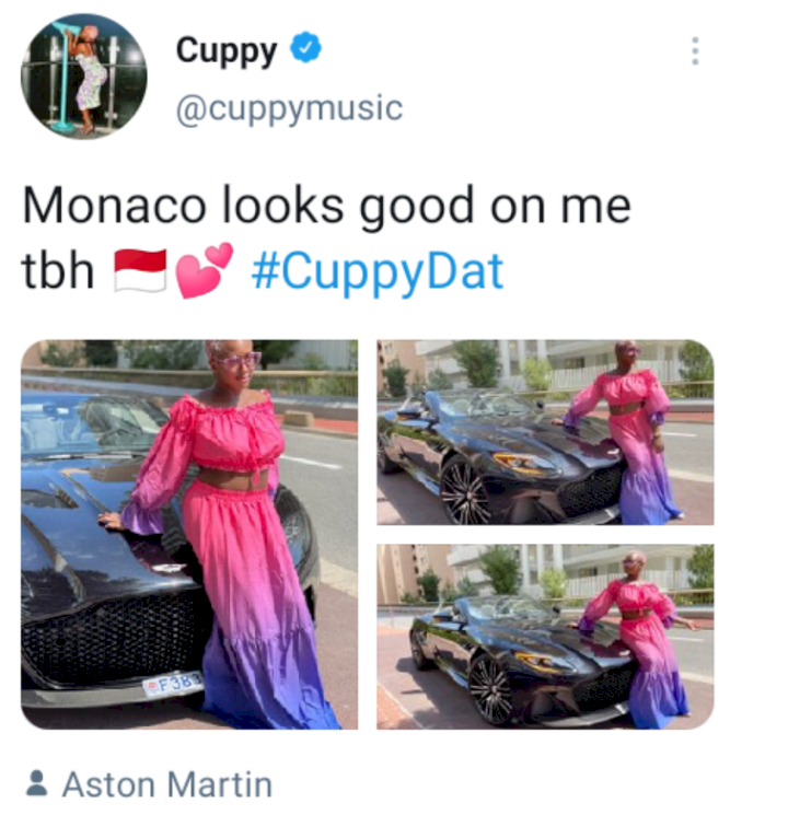 'Monaco looks good on me' - DJ Cuppy says as she shows off her father's Aston Martin (video)