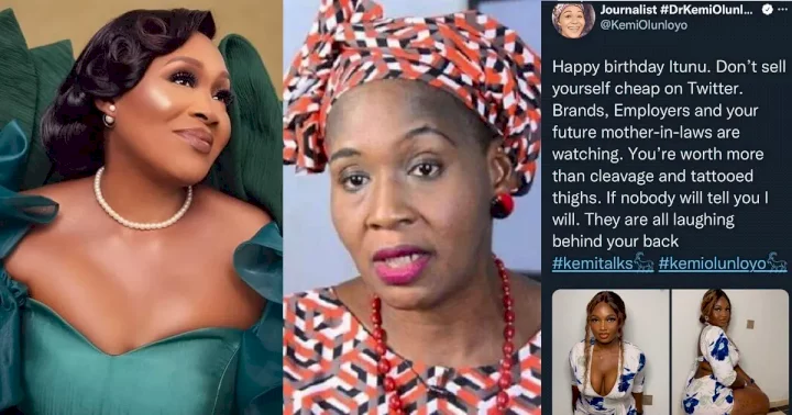 Netizens dig up semi-nude photos of Kemi Olunloyo after she advised an influencer to dress modestly