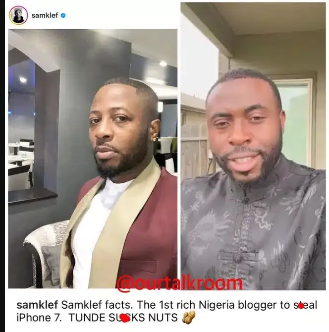 Samklef berates Tunde Ednut, tags him 'first rich blogger to steal an iPhone'
