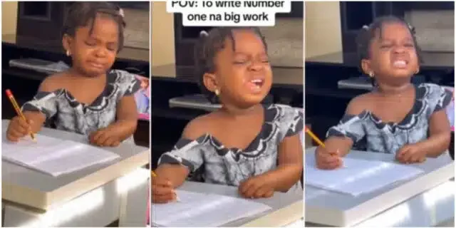 'Write figure 1' - Little girl cries a river as she tries to do her maths homework