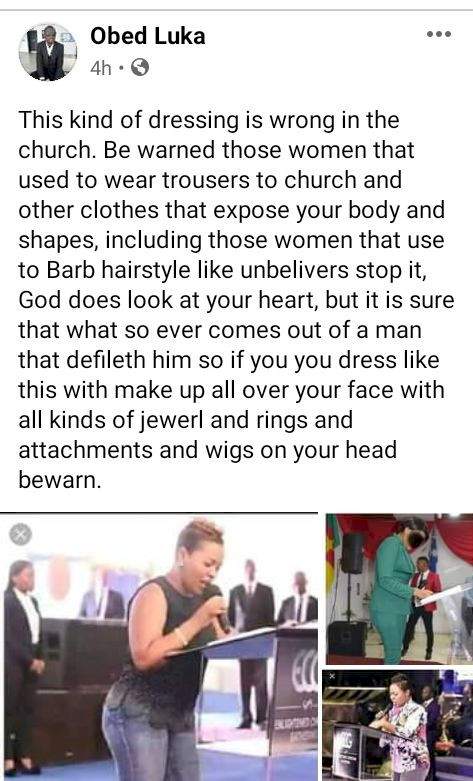 'It is wrong to wear clothes that expose your shapes, trousers, wigs, and jewelleries to church' - Man