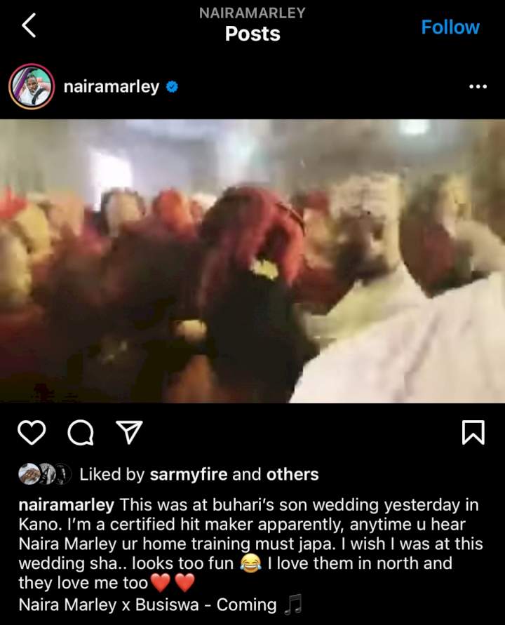 North loves me - Naira Marley reacts as song plays at Buhari's son's wedding