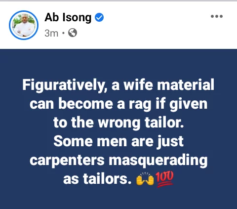 'A wife material can become a rag if given to the wrong tailor'- Nigerian pastor says some men are carpenters masquerading as tailor