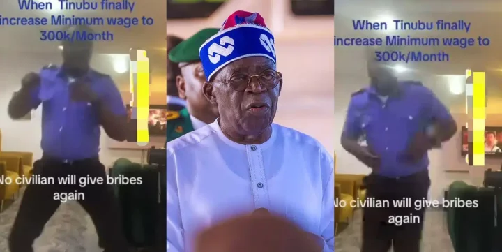 "No police officer will collect bribes again" - Officer reveals how he'll dance when Tinubu increases minimum wage to ₦360K (Video)