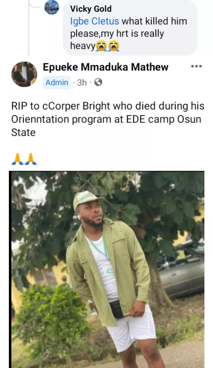 Corps member allegedly dies in sleep at NYSC camp