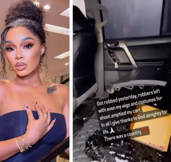 Armed robbers break into actress Onyi Alex's SUV; cart away her belongings including wigs (video)