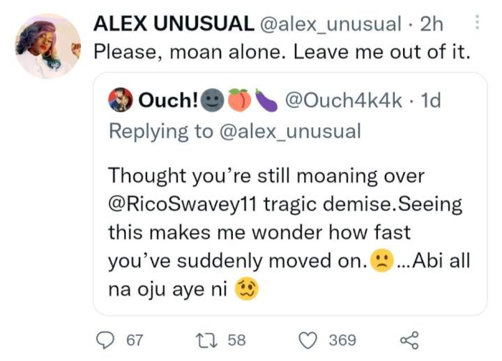 Alex Unusual reacts after being slammed for 'moving on quickly' days after burying late friend, Rico
