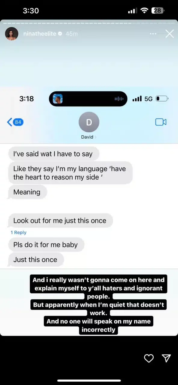 Lady claims she's pregnant for Davido ... leaks chat (See screenshots)