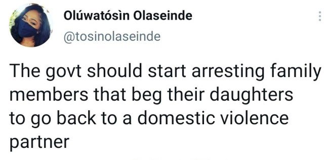 'Parents who beg their daughters to reunite with an abusive husband should be arrested' - Lady says